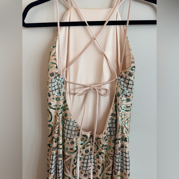 Nicole Miller Champagne and Gold Beaded Maxi Dress - Picture 3 of 5